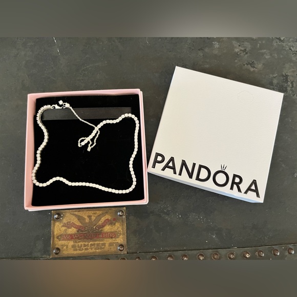 New- Pandora Sterling Silver Tennis Choker Necklace - Picture 11 of 11